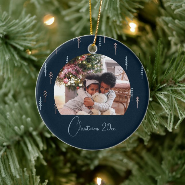 Photo Modern Tree Pattern Christmas Ceramic Ornament (Tree)