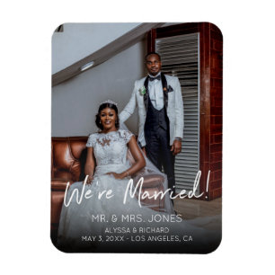 Photo Modern Typography Wedding Announcement Magnet