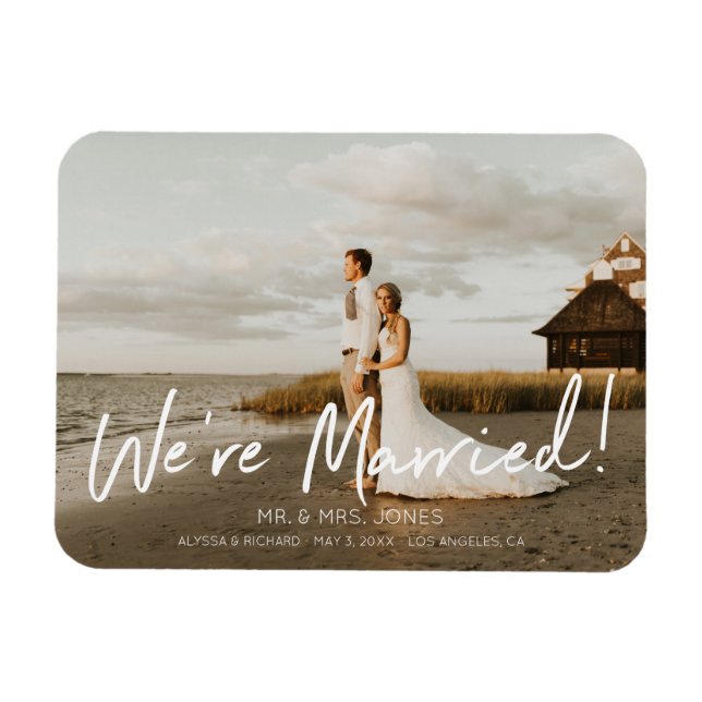 Photo Modern Wh Typography Wedding Announcement Magnet (Horizontal)
