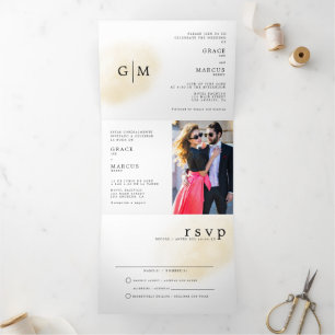 Photo Monogram Bilingual Wedding Invitation