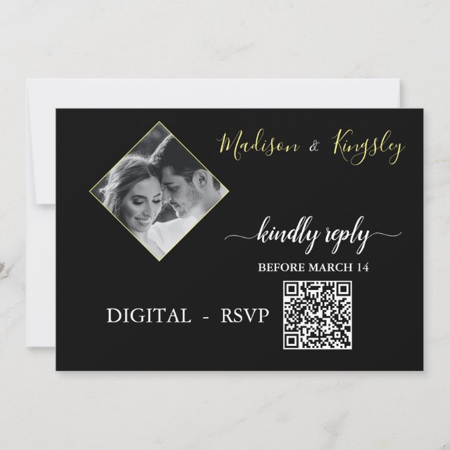 Photo Monogram Edgy Black Fab DIGITAL RSVP CARD (Front)