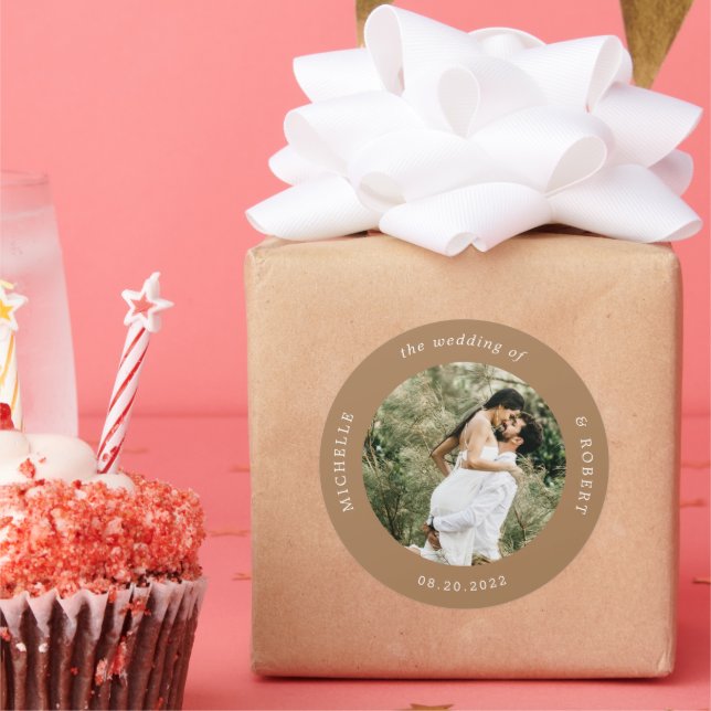 photo monogram elegant wedding classic round stick sticker (Party)