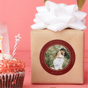 photo monogram elegant wedding classic round stick sticker