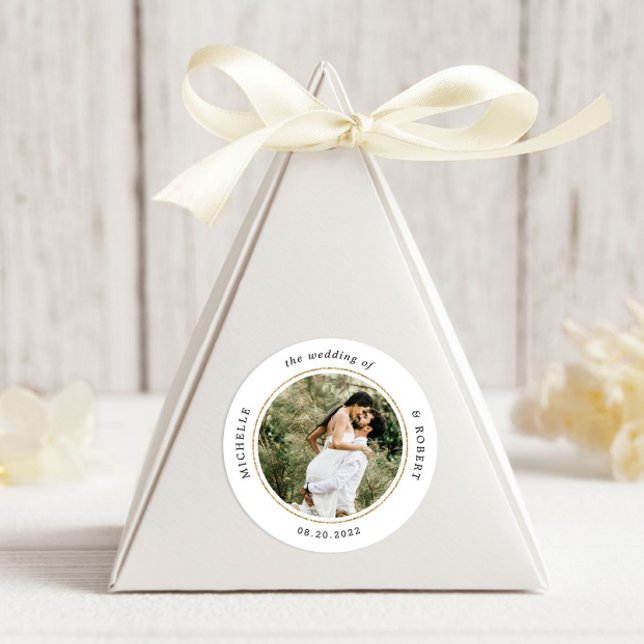 Photo Monogram Elegant Wedding Classic Round Sticker (Creator Uploaded)