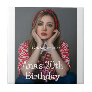 Photo monogram happy 20th birthday grey white ceramic tile