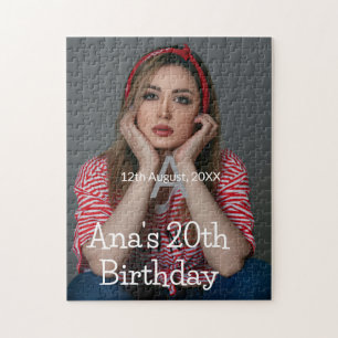 Photo monogram happy 20th birthday grey white jigsaw puzzle