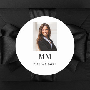 Photo monogram name brand colour business classic round sticker