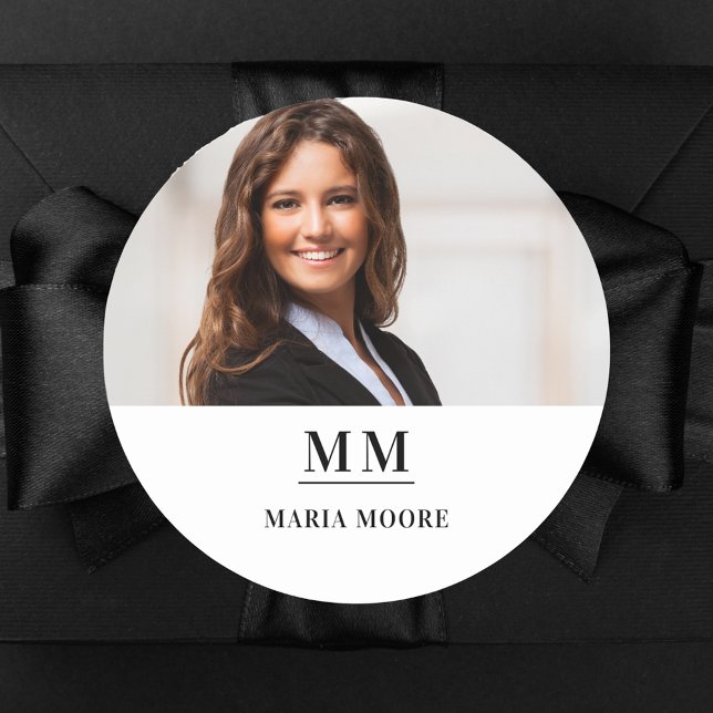 Photo monogram name brand colour business classic round sticker (Creator Uploaded)