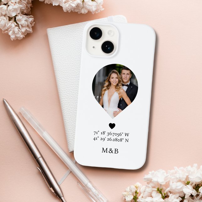 Photo Monogram Romantic Heart Coodinates Modern Case-Mate iPhone Case (Creator Uploaded)