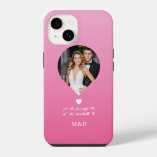 Photo Monogram Romantic Heart Coodinates Modern iPhone 14 Case
