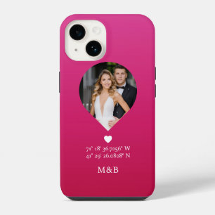 Photo Monogram Romantic Heart Coodinates Modern iPhone 14 Case