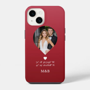 Photo Monogram Romantic Heart Coodinates Modern iPhone 14 Case