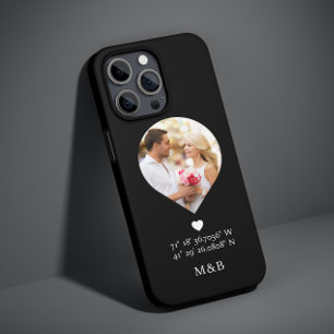 Photo Monogram Romantic Heart Coodinates Modern iPhone 14 Case
