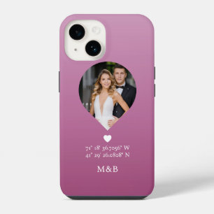 Photo Monogram Romantic Heart Coodinates Modern iPhone 14 Case