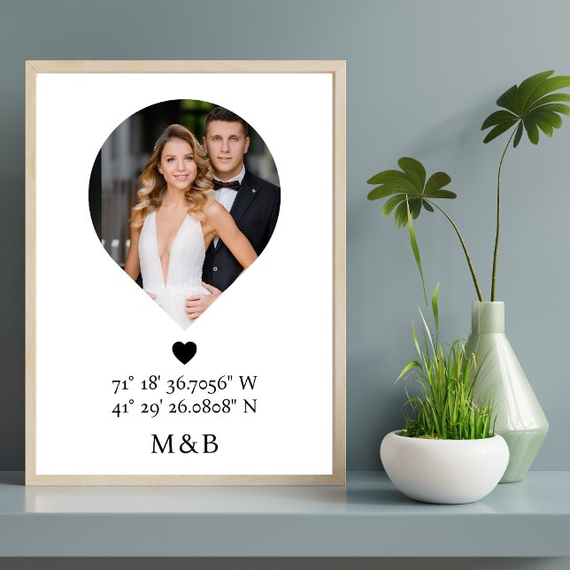 Photo Monogram Romantic Heart Coodinates Modern Poster (Creator Uploaded)