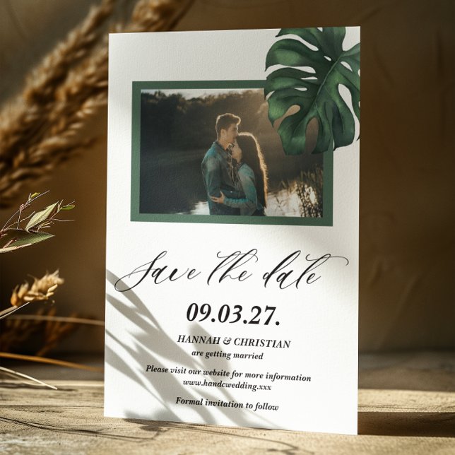 Photo Monstera Tropical Palm Leaf  Save the date (Creator Uploaded)