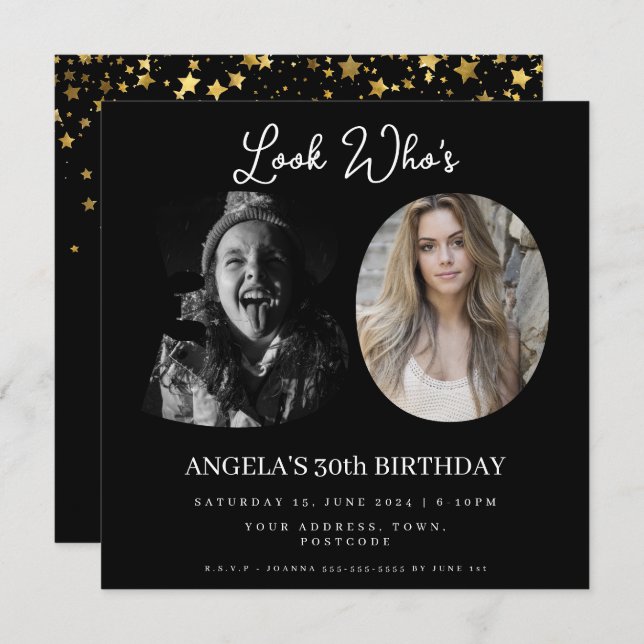 photo Montage Birthday party 30 years old Invitation (Front/Back)