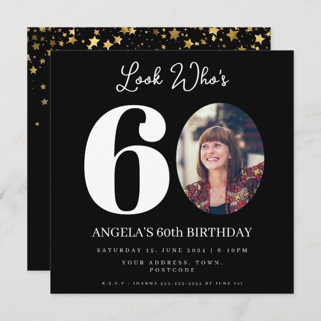 photo Montage Birthday party 60 years old Invitation (Front/Back)