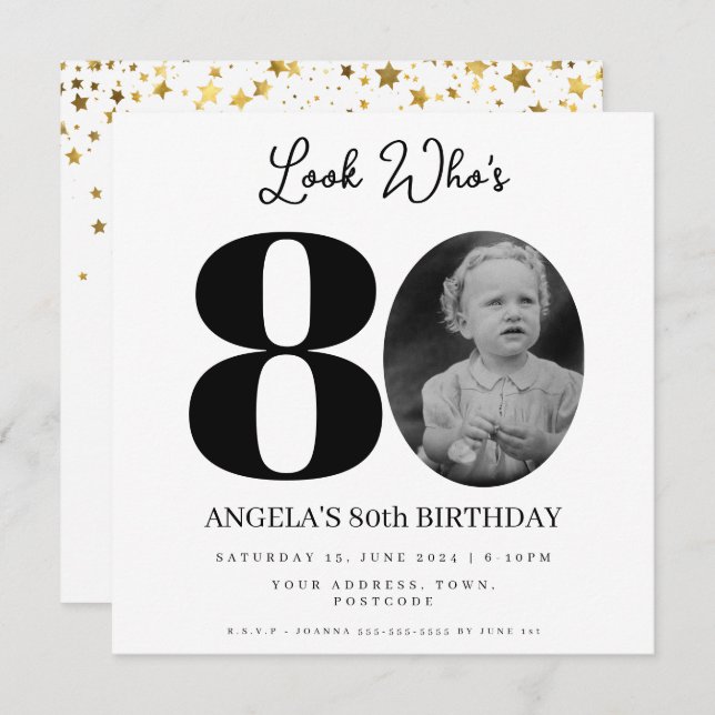 photo Montage Birthday party 80 years old Invitation (Front/Back)