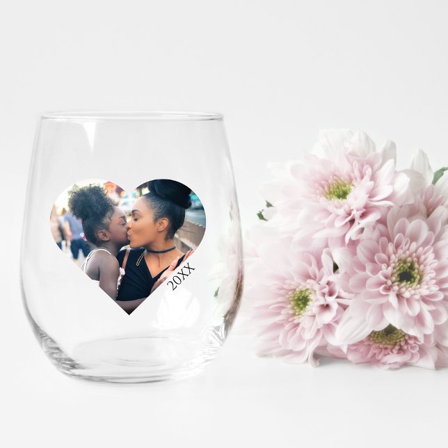 Photo Mother's Day Gift Name On Stylish Keepsake Stemless Wine Glass (Creator Uploaded)