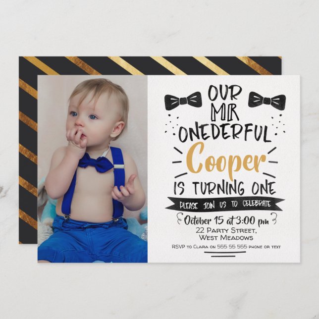 Photo Mr Onederful 1st Birthday Invitation (Front/Back)