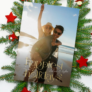 photo & Multi collage back calligraphy HAPPIEST Foil Holiday Card
