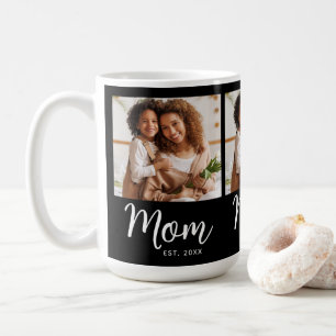 Photo Mum Established Date Black White Script Gift Coffee Mug