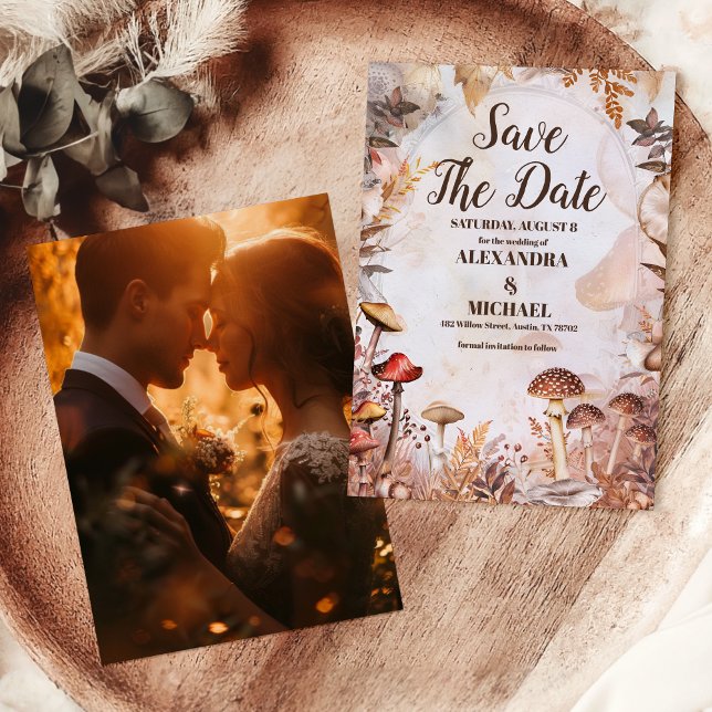 Photo Mushroom Toadstool Enchanted Forest Wedding Save The Date (Creator Uploaded)