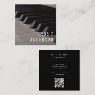 Photo Musician Piano Keys QR Code Modern Black Square Business Card