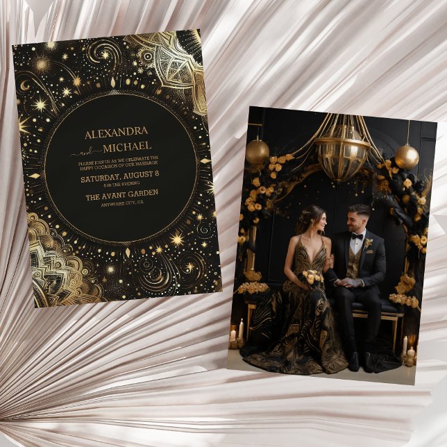 Photo Mystical Black Gold Celestial Galaxy Wedding Invitation (Creator Uploaded)