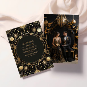 Photo Mystical Black Gold Celestial Galaxy Wedding Invitation