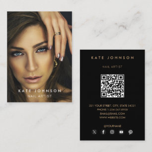 Photo Nail Artist Salon QR Code Social Media Black Business Card