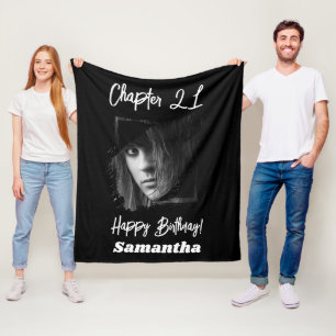 Photo name 21st birthday Chapter 21 black Fleece Blanket