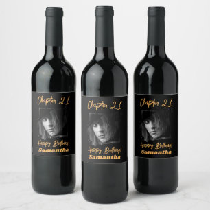 Photo name 21st birthday Chapter 21 Black Gold Wine Label