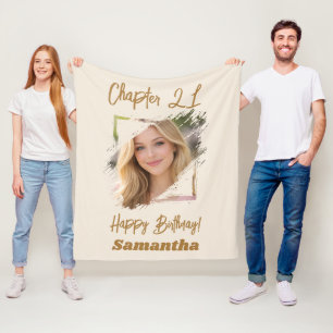 Photo name 21st birthday Chapter 21 cream Fleece Blanket
