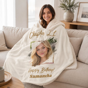 Photo name 21st birthday Chapter 21 cream Sherpa Blanket