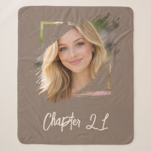 Photo name 21st birthday Chapter 21 mocha brown Sherpa Blanket