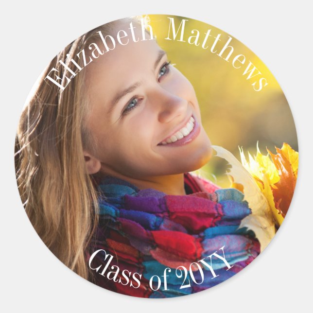 Photo Name and Class Year Graduation Classic Round Sticker (Front)