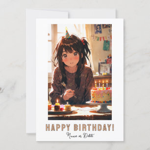 *PHOTO NAME Birthday Cake ANIME Girl  Invitation