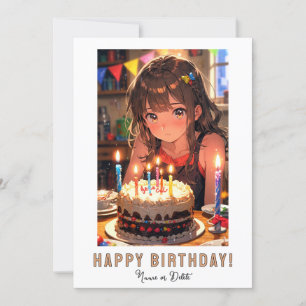*PHOTO NAME Birthday Cake ANIME Young Girl  Invitation