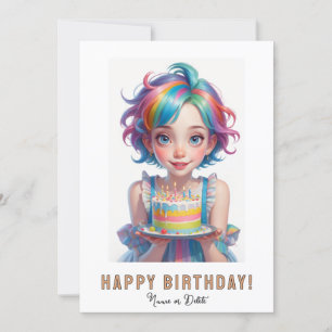 *PHOTO NAME Birthday Cake Cute Quirky Girl  Invitation