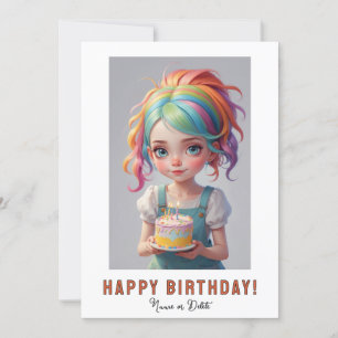 *PHOTO NAME Birthday Girl Cake Red Blue Hair Invitation