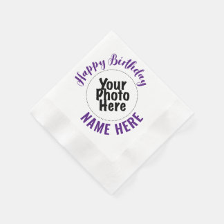 Photo & Name Birthday Party Paper Napkins PURPLE