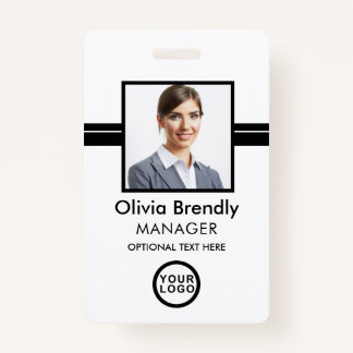 Photo Name Employee ID Badge | Black White