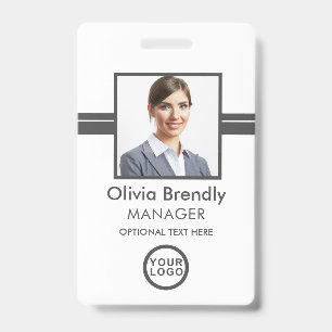 Photo Name Employee ID Badge Grey White