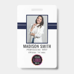 Photo Name Employee ID Badge   Navy White