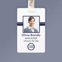 Photo Name Employee ID Badge | Navy White