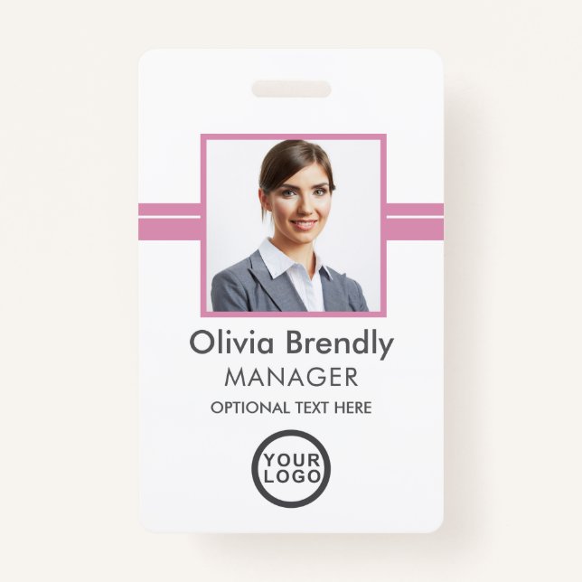 Photo Name Employee ID Badge | Pink White (Front)