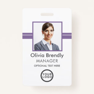 Photo Name Employee ID Badge Purple White