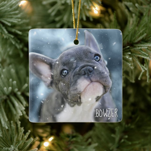 Photo + Name 🐶🐱 Personalized Best Dog or Puppy Ceramic Ornament (Tree)